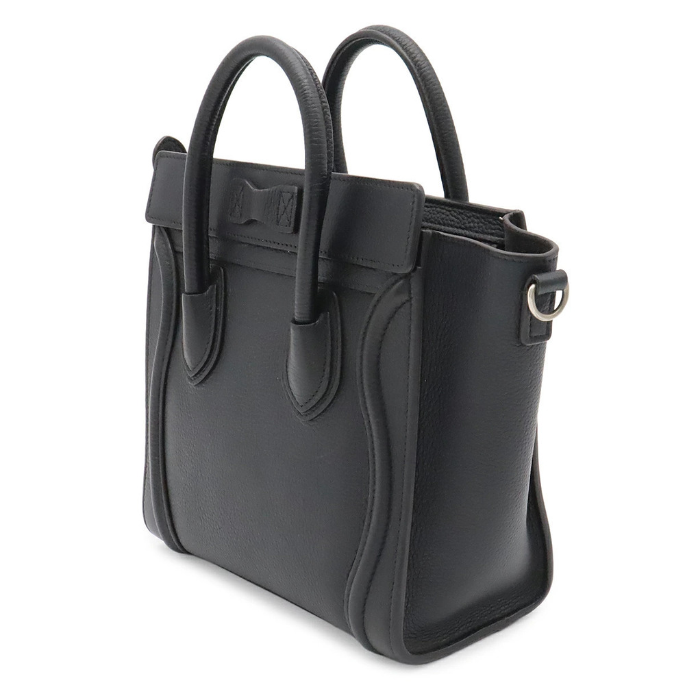 Celine Tote Strap Shoulder Leather Handbag Black Shopper Luggage Black